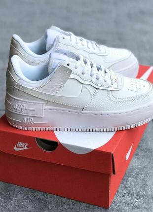 Кроссовки женские кожаные nike air force 1 shadow white