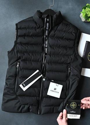 Жилетка stone island черная / теплые мужские безрукавки-тон айленд