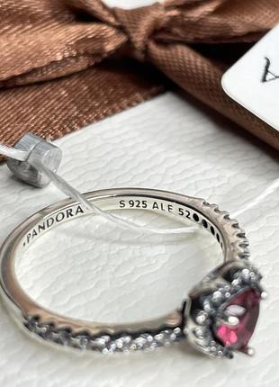 Оригинальное серебряное кольцо пандора 198421c02 100% оригинал кольцо с красным камнем сердце сердечки новое с биркой серебро проба 925 ale4 фото