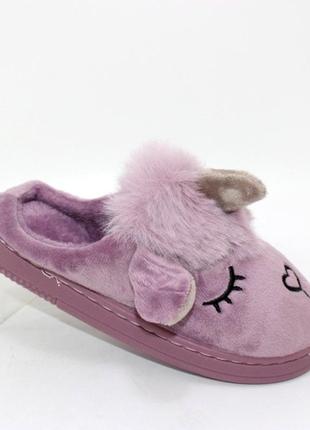 Велюровые детские тапочки с единорогом