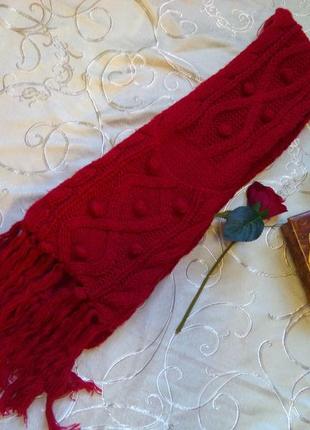 Довгий бордово-червоний шарф з кишенями4 фото
