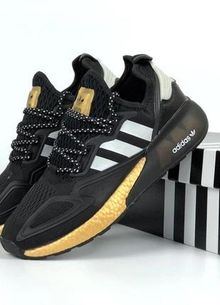 Р.40,44 кросівки adidas zx 2k boost 2.0 чорно-біло/золоті