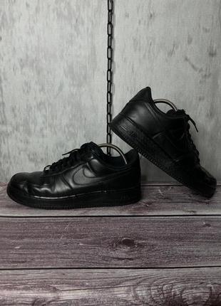 Оригинальные крутые чёрные мужские кожаные кеды,кроссовки nike air force 1 low2 фото