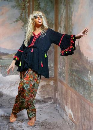 Блуза с вышивкой бахрома в этно бохо стиле из вискозы туника