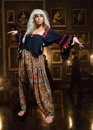 Шоратори зі зборочками штани сальвари в етно-бохо індійському стилі в принт квіти