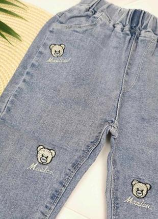 Джинси з ведмедиками 120 см стильні джинсові штани на резинці4 фото