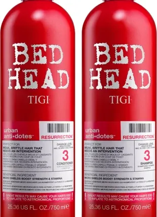 Tigi bed head urban antidotes resurrection шампунь 750 мл + кондиционер 750 мл для слабых волос