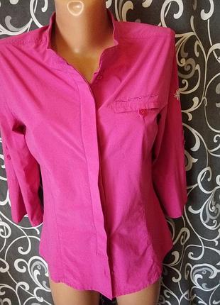 Малиновая рубашка с воротнике стоечка1 фото