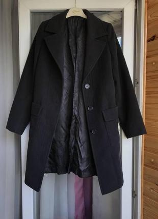 Черное классическое пальто3 фото