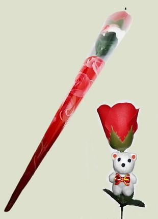 Мило сувенірне троянда рожева з ведмедиком у прозорій колбі, подарунок, мильні троянди