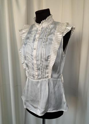 Блуза барышня без рукавов с рюшами атлас2 фото