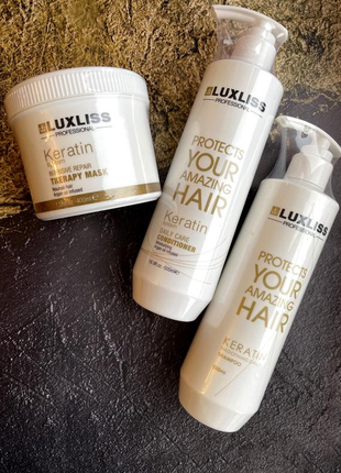 Набор для волос luxliss keratin (шампунь 500 мл + кондиционер 500 мл + маска холодный ботокс 400 мл)