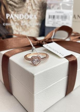 Оригинальное серебряное кольцо пандора pandora 188421c02 100% оригинал с прозрачным камнем сердце новое с биркой розовое золото серебро проба ale met