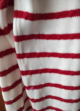 Коттоновый белый свитер в красную полоску6 фото