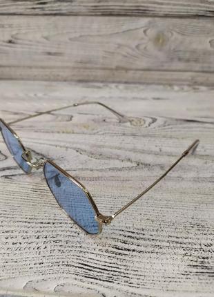 Солнцезащитные очки голубые унисекс в металлической оправе5 фото