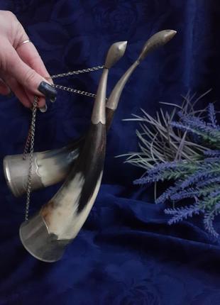 Пара лебедей🥂 сувенирные кубки советские ссср северная осетия натуральный рог на цепочках лебедушки настенный декор статуэтки винтаж9 фото