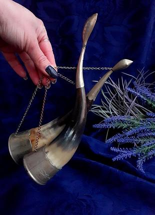 Пара лебедей🥂 сувенирные кубки советские ссср северная осетия натуральный рог на цепочках лебедушки настенный декор статуэтки винтаж3 фото