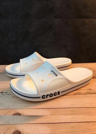 Крокс баябэнд белые слайд шлепанцы crocs bayaband slide white/navy1 фото