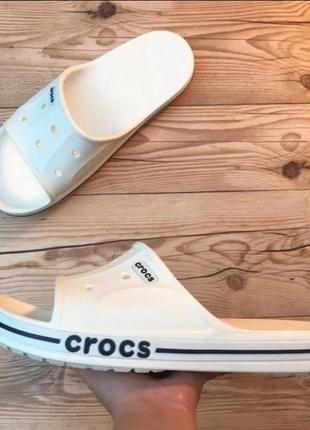 Крокс баябэнд белые слайд шлепанцы crocs bayaband slide white/navy6 фото