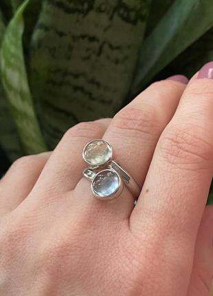 Серебряное кольцо с бериллом и топазом7 фото