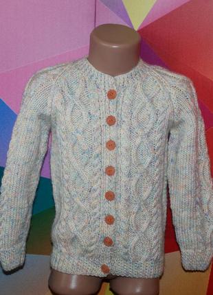 Ручная вязка, handmade,  вязаная кофта на девочку/ 50%шерсть/