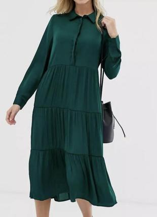 Стильна ярусна смарагдова сукня плаття сорочка бренд jd williams