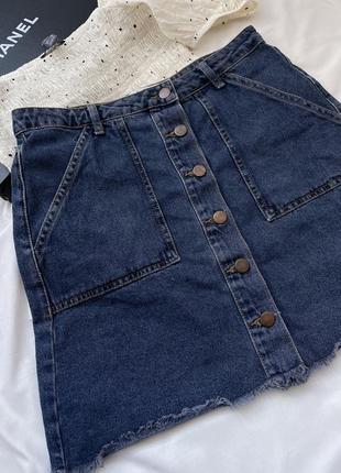 Юбка джинсовая, джинсовая юбка с необработанным краем1 фото