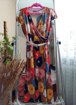 Яркое платье - миди в разноцветные цветы kim&amp;co ( размер 38-40)