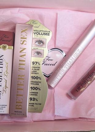 Туш для вій та плампер для губ too faced