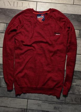 Чоловічий елегантний бавовняний светр з v-подібним вирізом superdry в бордовому кольорі розмір xxl3 фото