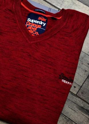 Чоловічий елегантний бавовняний светр з v-подібним вирізом superdry в бордовому кольорі розмір xxl4 фото