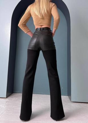 Брюки женские черные однотонные с имитацией шорт эко кожа с карманами на молнии свободного кроя качественные стильные5 фото