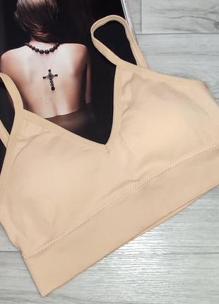 Женский бюстгальтер-топ в рубчик one size бежевый.
