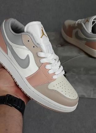 Nike air j0rdan 1 low низкие белые с бежевым и пудрой