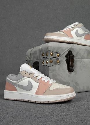 Nike air j0rdan 1 low низкие белые с бежевым и пудрой
