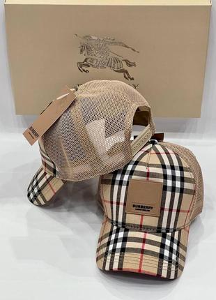 Кепка burberry бежева в клітинку з сіткою бейсболка чоловіча / жіноча