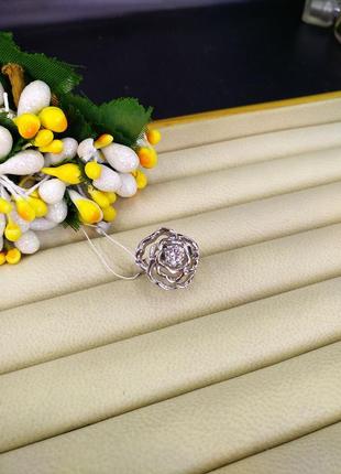 Серебряное кольцо роза цветок с фианитом 925