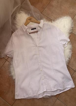 Білосніжна лляна сорочка з коротким рукавом від marc o polo
