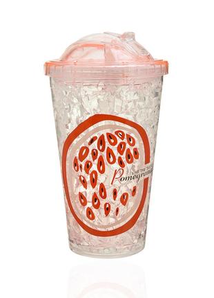 Склянка з охолоджувачем із нетоксичного пластику та подвійними стінками 450 мл колір жовтогарячий