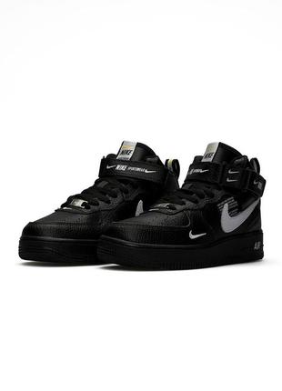 Мужские кроссовки nike air force mid utility all black white x #найк