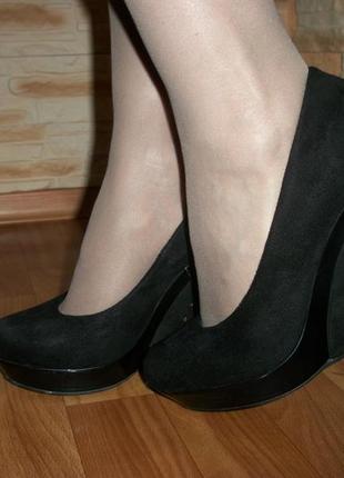 Чёрные замшевые туфли3 фото