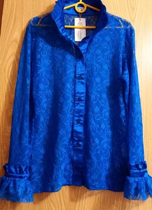 Женская блузка электрик из соттон-гипюра7 фото