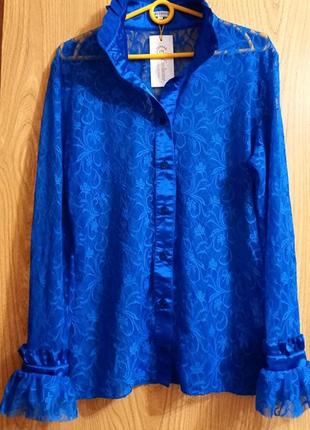 Женская блузка электрик из соттон-гипюра1 фото