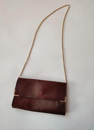 Винтажный кожаный клатч сумочка на цепочке3 фото