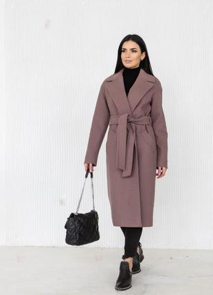 Пальто женское миди прямого кроя с поясом шерстяное бренд демисезонное весеннее, осеннее, элегантное пальто прямого кроя, какао