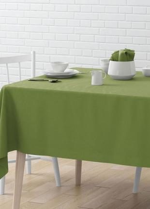 Скатерть тефлоновая водоотталкивающая хлопковая оливковая салатовая трава