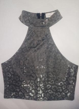 Новый трендовый металлик блестящий топ с актуальным принтом l