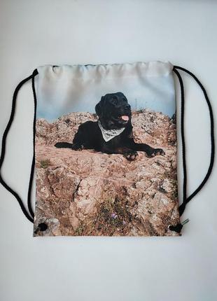 Стильный рюкзак-мешок с принтом 3d , черный лабрадор6 фото