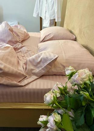 👍👍💜 страйп сатин постельное белье роза в пыли евро двушка полуторная семья3 фото