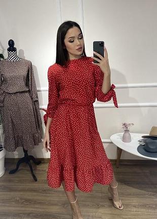 Легка сукня в горох з рюшею2 фото